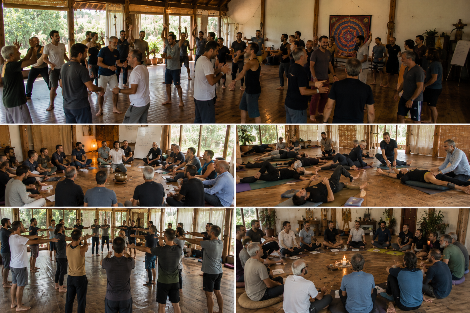 Participantes del retiro holístico de eutonía disfrutando experiencias de sanación y bienestar