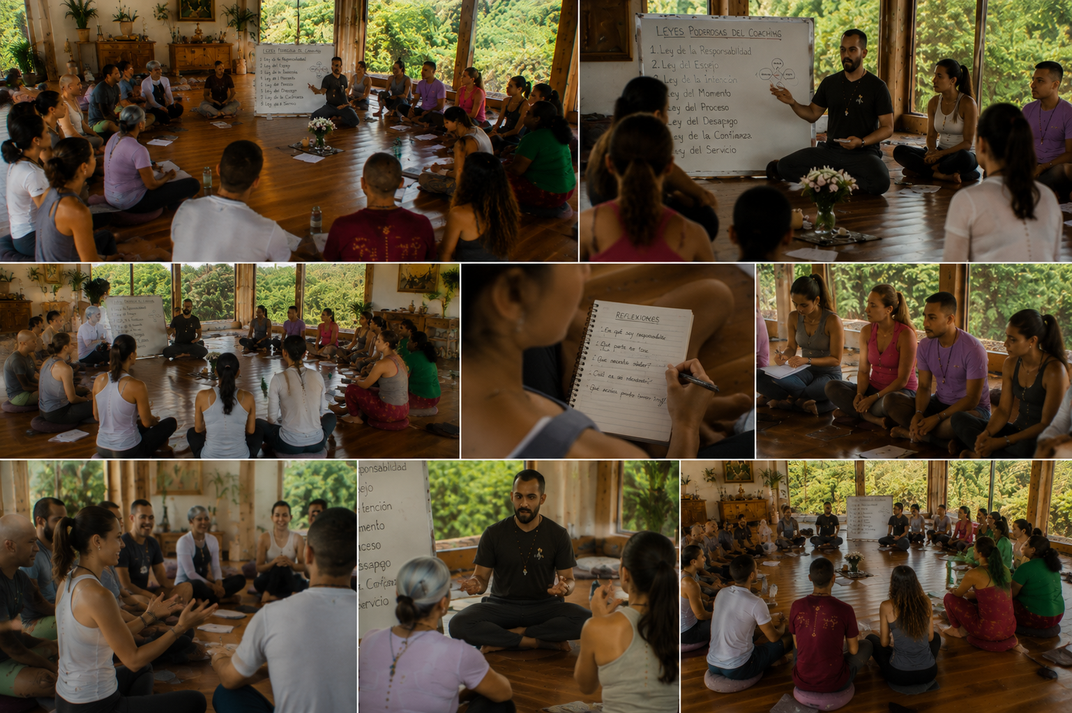 Participantes del retiro holístico de eutonía disfrutando experiencias de sanación y bienestar