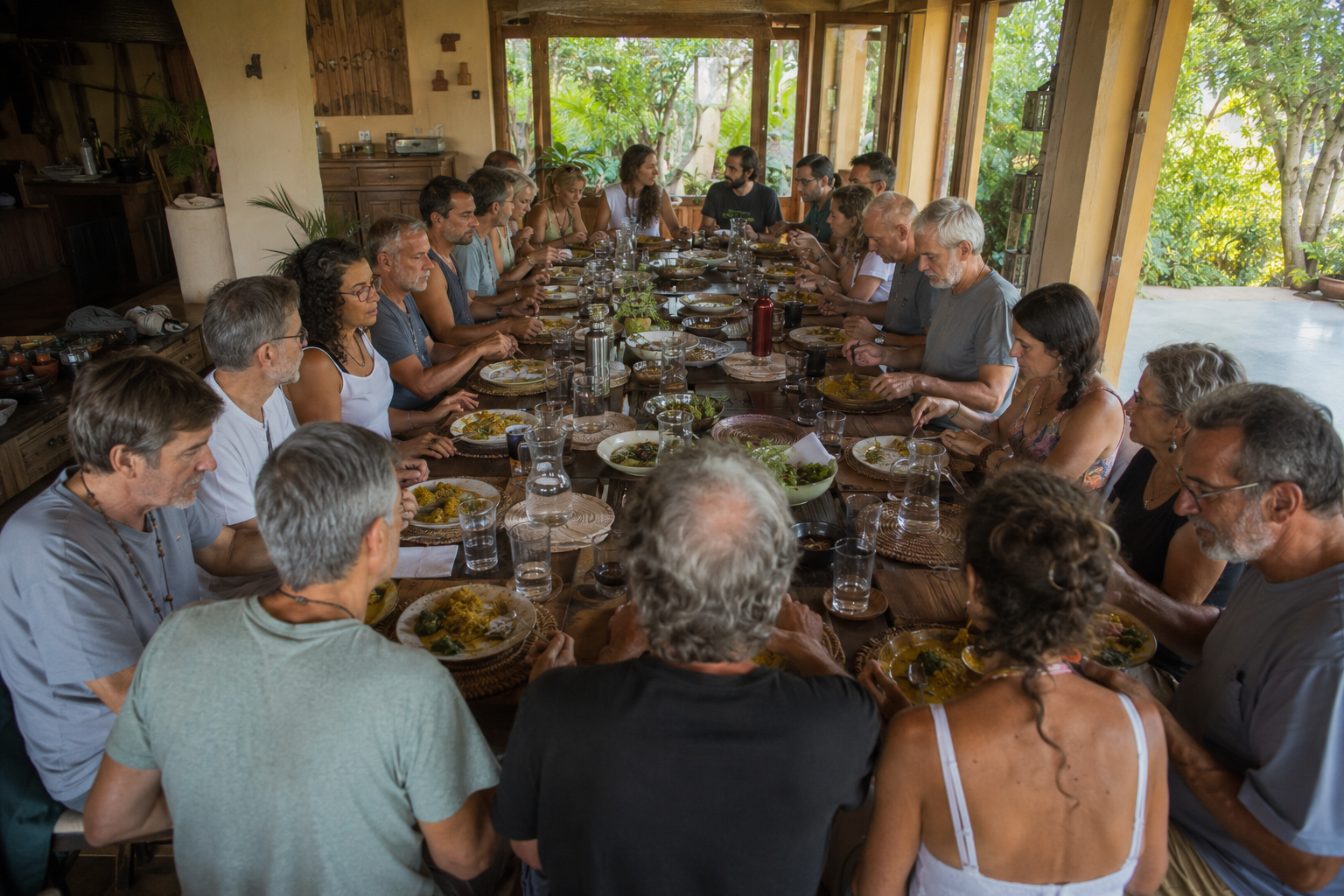 Participantes del retiro holístico de eutonía disfrutando experiencias de sanación y bienestar