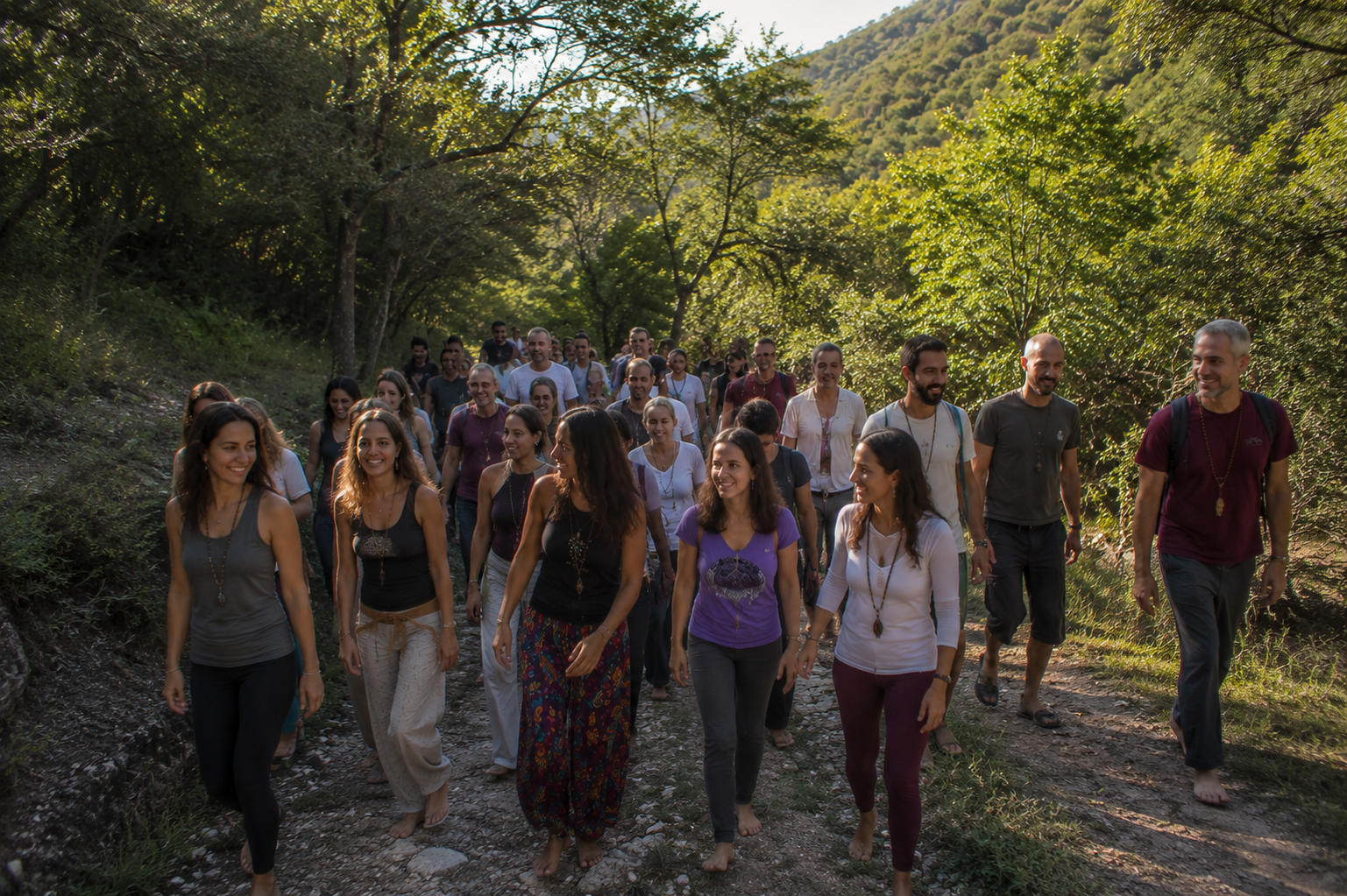 Participantes del retiro holístico de eutonía disfrutando experiencias de sanación y bienestar