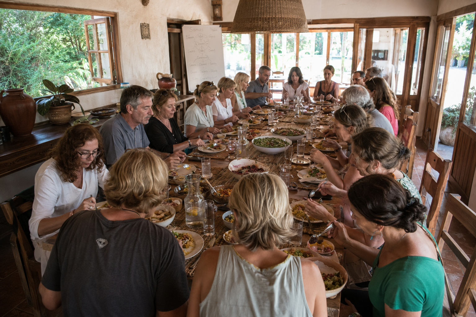 Participantes del retiro holístico de eutonía disfrutando experiencias de sanación y bienestar