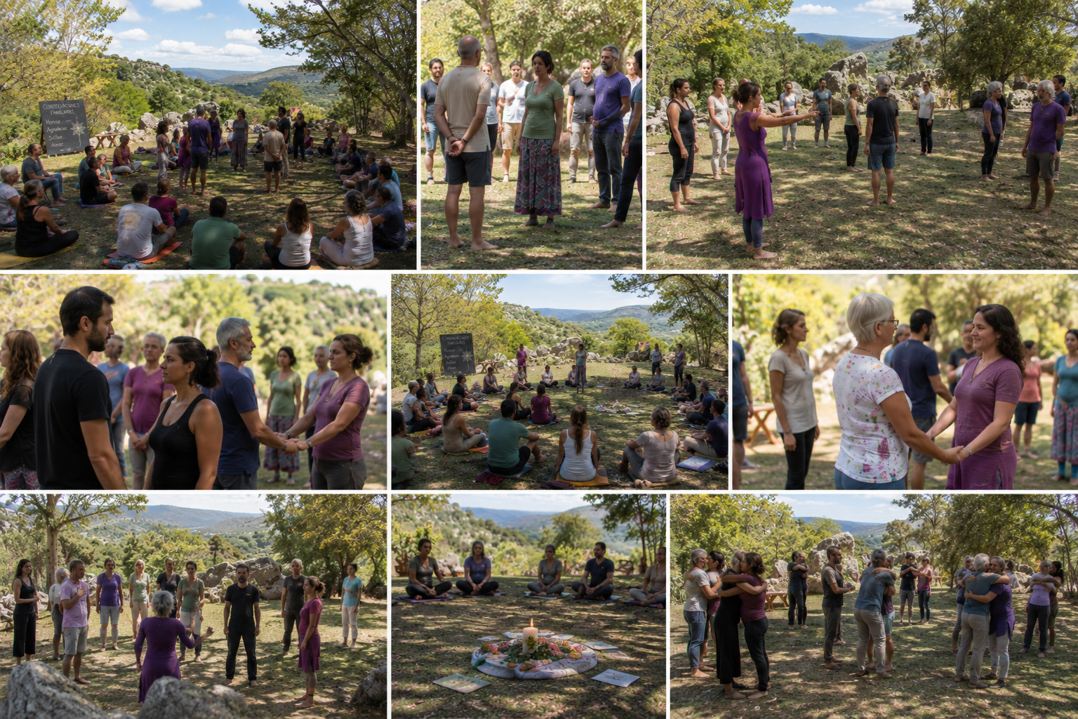 Participantes del retiro holístico de eutonía disfrutando experiencias de sanación y bienestar