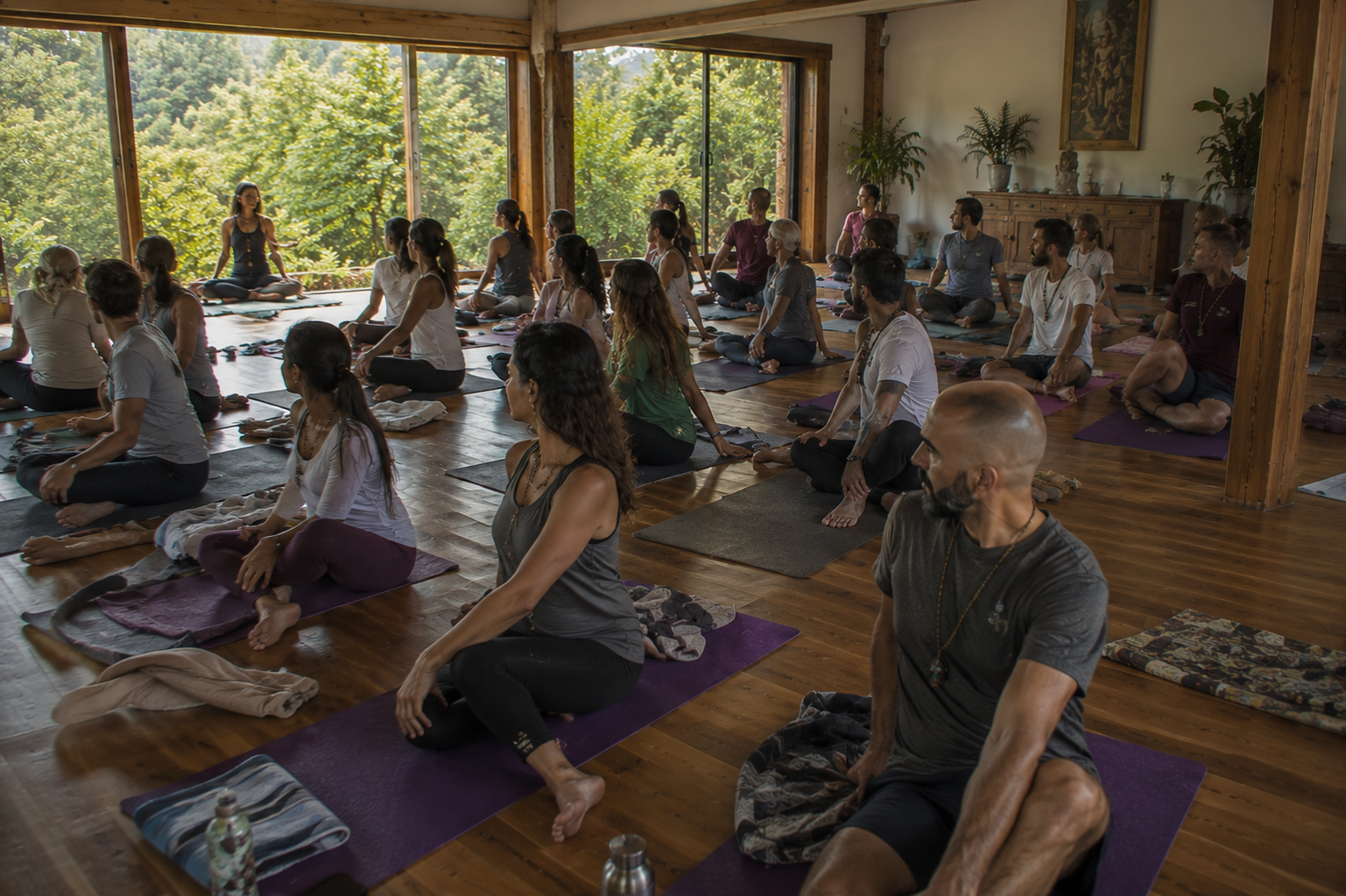 Participantes del retiro holístico de eutonía disfrutando experiencias de sanación y bienestar
