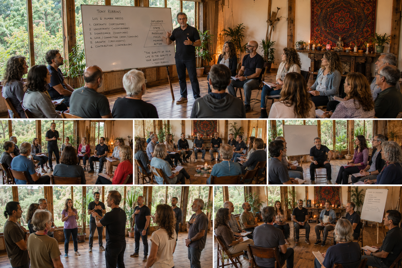 Participantes del retiro holístico de eutonía disfrutando experiencias de sanación y bienestar