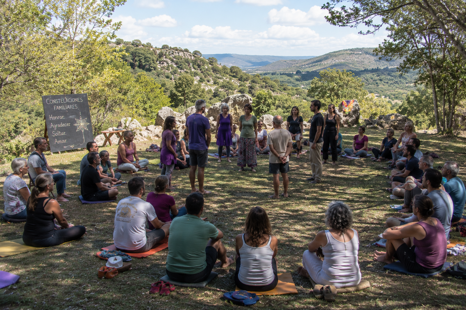 Participantes del retiro holístico de eutonía disfrutando experiencias de sanación y bienestar
